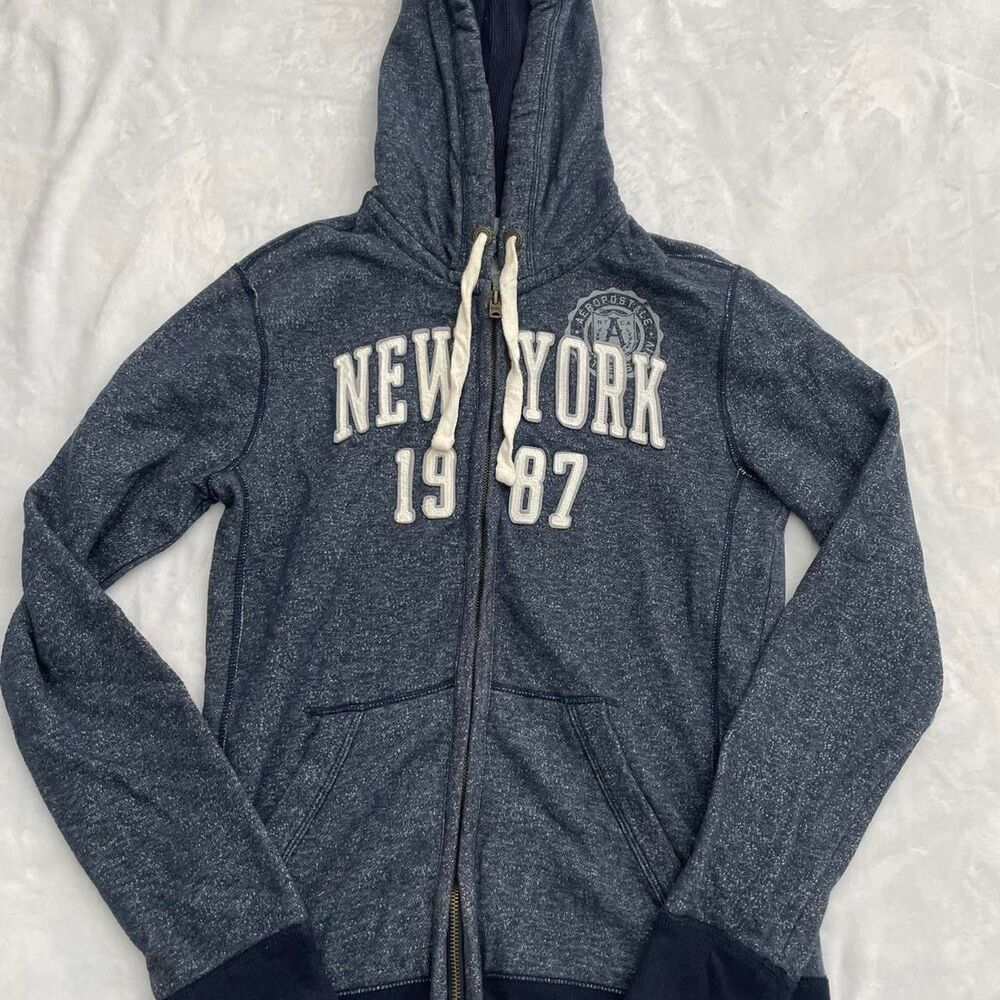Aeropostale Vintage Hoodie Women's Small Navy Y2K 2000s New York Winter Cold 00s